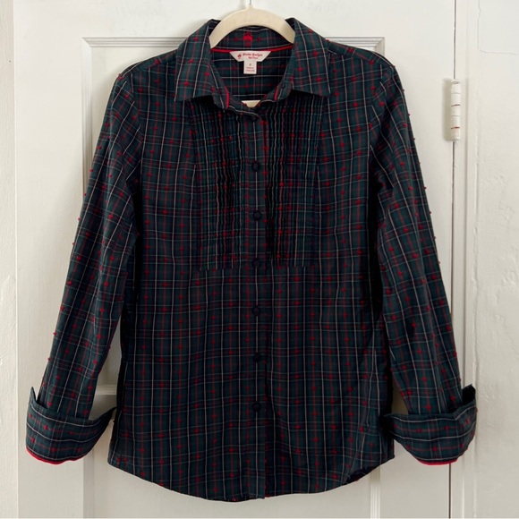Vintage Brooks Brothers green black red tartan plaid button down tuxedo shirt - Picture 13 of 13